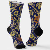 Morris Blue Achtergrond Roos & Lily Flower Pattern Sokken (Gebogen)
