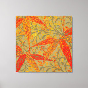 Morris & Co. Bamboe Patroon Godwin Oranje & Salie Canvas Afdruk