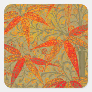 Morris & Co. Bamboe Patroon Godwin Oranje & Salie Vierkante Sticker