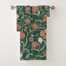 Morris Garden Groen & Rood Bloemen Badhanddoek Set