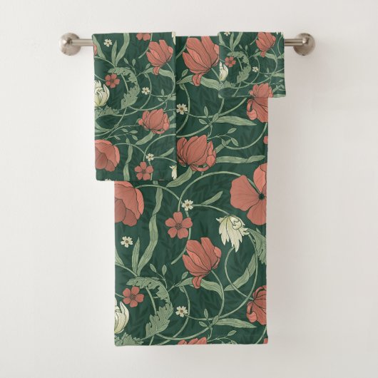 Morris Garden Groen & Rood Bloemen Badhanddoek Set Bad Handdoek (Insitu)