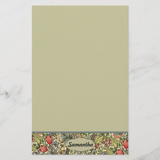 Morris Golden Lily Wallpaper Pattern Monogram Briefpapier (Voorkant)