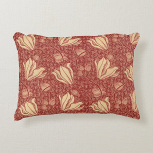 Morris Inspired Lily Flower Botanische rode textie Accent Kussen