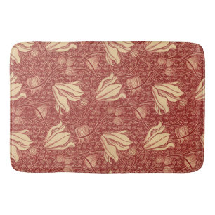 Morris Inspired Lily Flower Botanische rode textie Badmat
