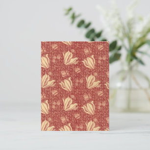 Morris Inspired Lily Flower Botanische rode textie Briefkaart