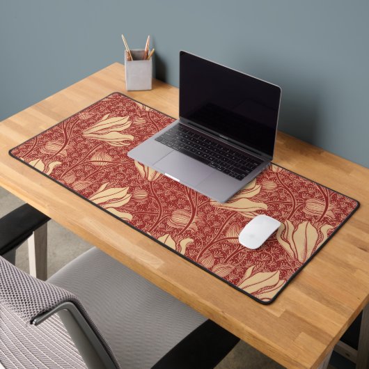 Morris Inspired Lily Flower Botanische rode textie Bureaumat (Kantoor 2)
