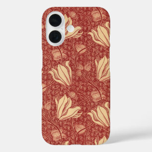 Morris Inspired Lily Flower Botanische rode textie iPhone 16 Hoesje