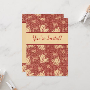 Morris Inspired Lily Flower Botanische rode textie Kaart