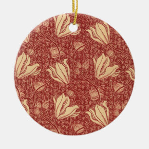 Morris Inspired Lily Flower Botanische rode textie Keramisch Ornament