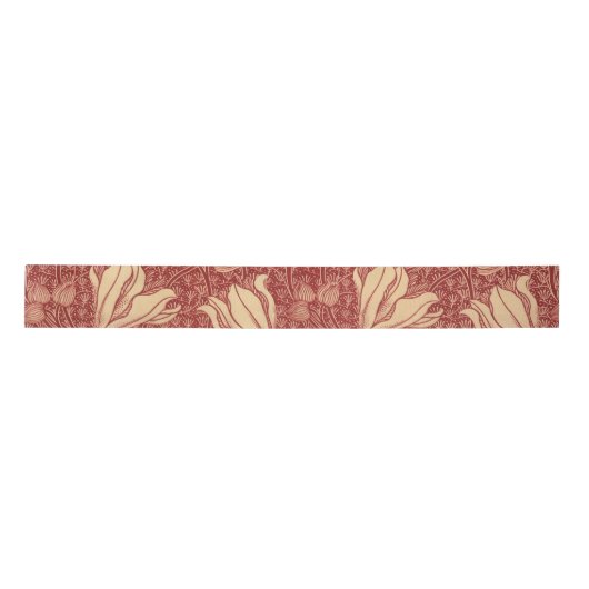 Morris Inspired Lily Flower Botanische rode textie Lint (Voorkant)