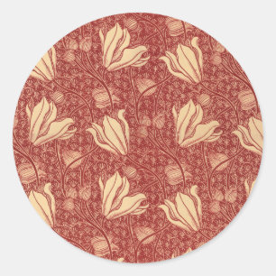 Morris Inspired Lily Flower Botanische rode textie Ronde Sticker