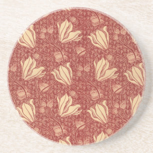 Morris Inspired Lily Flower Botanische rode textie Zandsteen Onderzetter