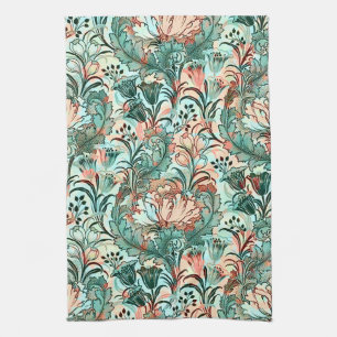 Morris inspireerde tulpen, pioenen, Acanthus Green Theedoek