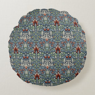 Morris Navy Blue Slangenhoofd Bloem Behang Rond Kussen