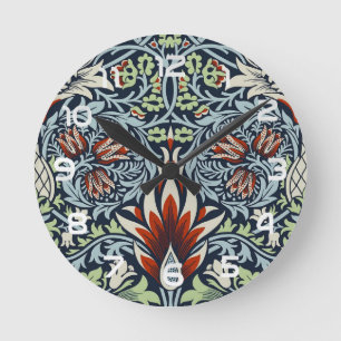 Morris Navy Blue Slangenhoofd Bloem Behang Ronde Klok