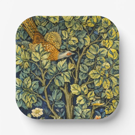 Morris Pheasant eekhoorn & Bloempatroon Papieren Bordje (Voorkant)