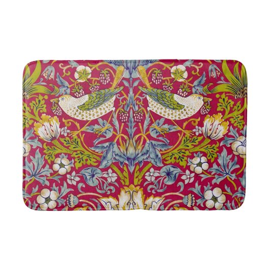 Morris Red Achtergrond Strawberry Thief Patroon Badmat (Voorkant)