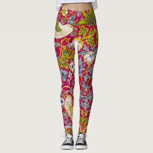 Morris Red Achtergrond Strawberry Thief Patroon Leggings