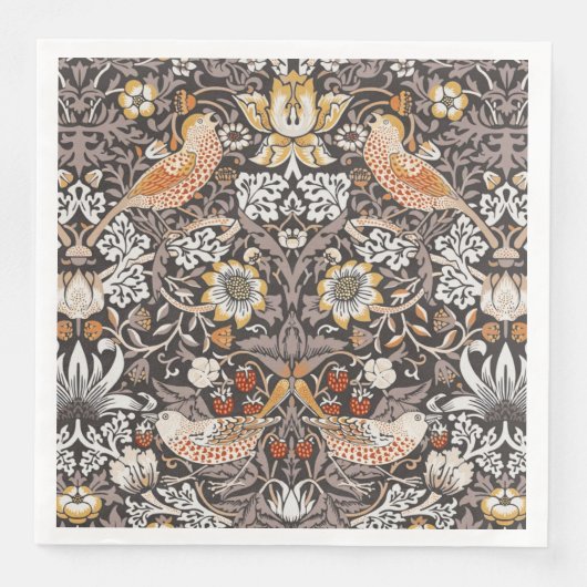 Morris Strawberry Thief Floral Pattern Earth Tones Servet (Voorkant)