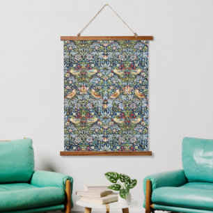 Morris Strawberry Thief Geel Ivoor Leisteenblauw Hangend Wandkleed