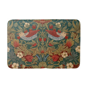 Morris Strawberry Thief Turquoise Groen Rood Bloem Badmat