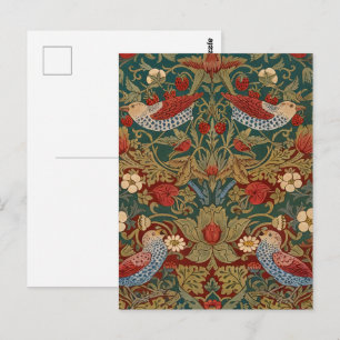 Morris Strawberry Thief Turquoise Groen Rood Bloem Briefkaart