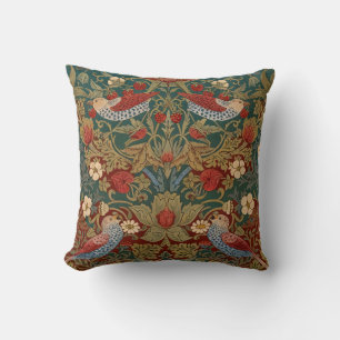 Morris Strawberry Thief Turquoise Groen Rood Bloem Kussen