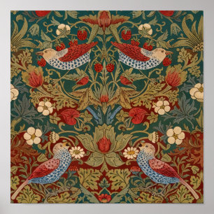 Morris Strawberry Thief Turquoise Groen Rood Bloem Poster