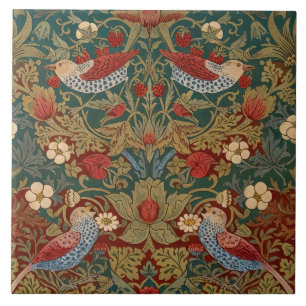 Morris Strawberry Thief Turquoise Groen Rood Bloem Tegeltje