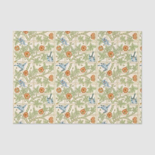 Morris' Trellis 1862  Flower & Bird Pattern Tissuepapier (Voorkant)