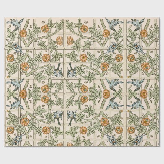 Morris' Trellis -  Flower & Bird Pattern Cadeaupapier (Vlak)