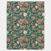 Morris Tuin Groen & Rood Bloemen Fleece Deken (Voorkant)
