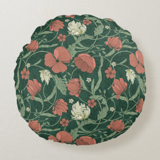 Morris Tuin Groen & Rood Bloemen Rond Kussen