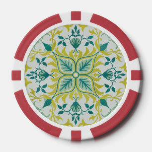 Morris Yellow Turquoise Vine & Bloempatroon Poker Chips