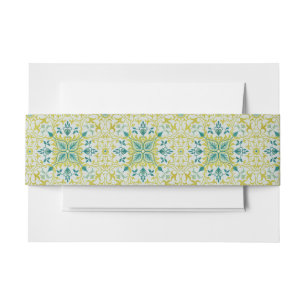 Morris Yellow Turquoise Vine & Bloempatroon Uitnodigingen Wikkel
