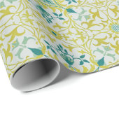 Morris Yellow Turquoise Vine & Flower Pattern Cadeaupapier (Rol Hoek)