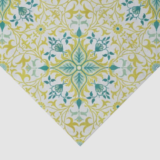 Morris Yellow Turquoise Vine & Flower Pattern Tissuepapier (Detail)