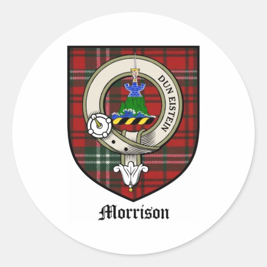 Morrison Clan Crest Badge Tartan Ronde Sticker (Voorkant)