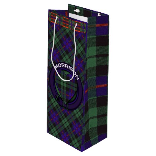 Morrison clan Pset Scottish tartan Wijn Cadeautas (Voorkant Gekanteld)