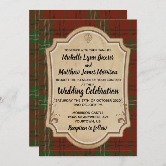 Morrison Tartan Wedding Invitation Kaart (Voorkant / Achterkant)