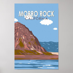 Morro Rock California Travel Art Vintage Poster