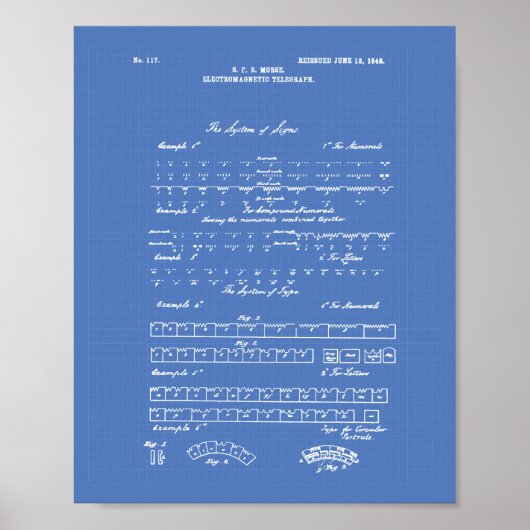 Morse Code 1848 Patent Art Blueprint Poster (Voorkant)