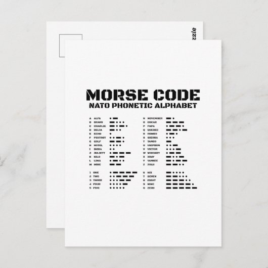 Morse Code NAVO Fonetisch Alfabet Briefkaart (Voorkant / Achterkant)