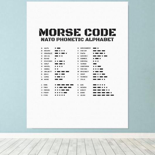 Morse Code NAVO Fonetisch Alfabet Canvas Afdruk (Insitu (Houten vloer))