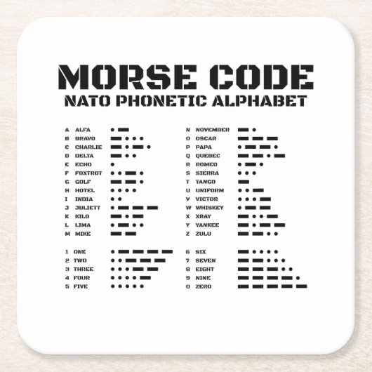 Morse Code NAVO Fonetisch Alfabet Vierkante Kartonnen Onderzetter (Voorkant)