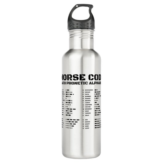 Morse Code NAVO Fonetisch Alfabet Waterfles (Voorkant)