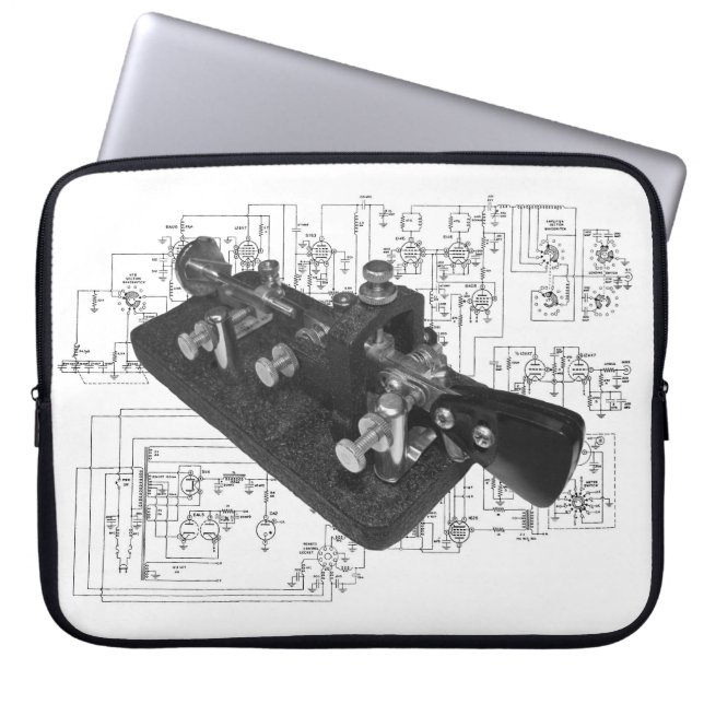 Morse Code Radio Key Schematisch Laptop Sleeve (Voorkant)
