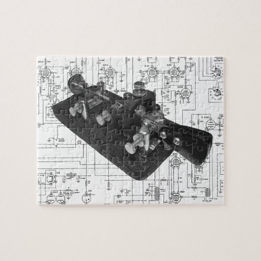 Morse Code Radio Key Schematisch Legpuzzel (Horizontaal)