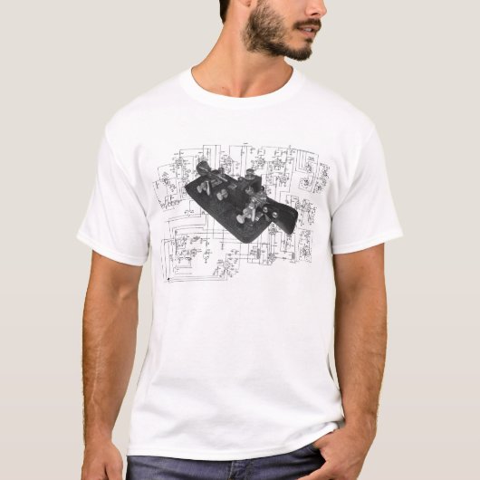 Morse Code Radio Key Schematisch T-shirt (Voorkant)