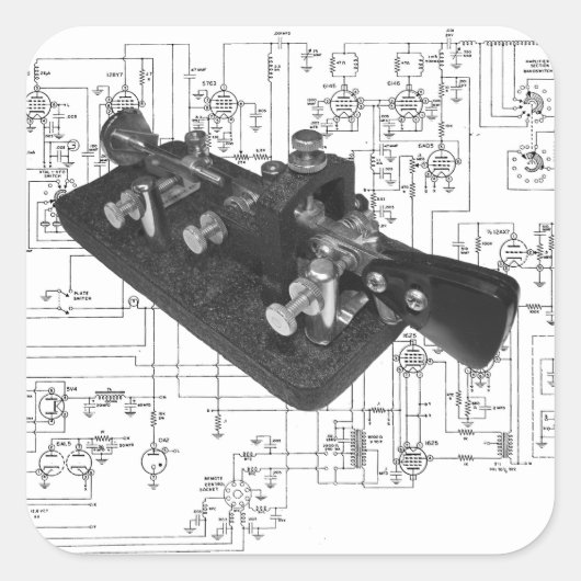 Morse Code Radio Key Schematisch Vierkante Sticker (Voorkant)